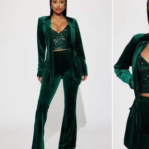 Fashion Nova Starla Velvet Blazer Set - Hunter